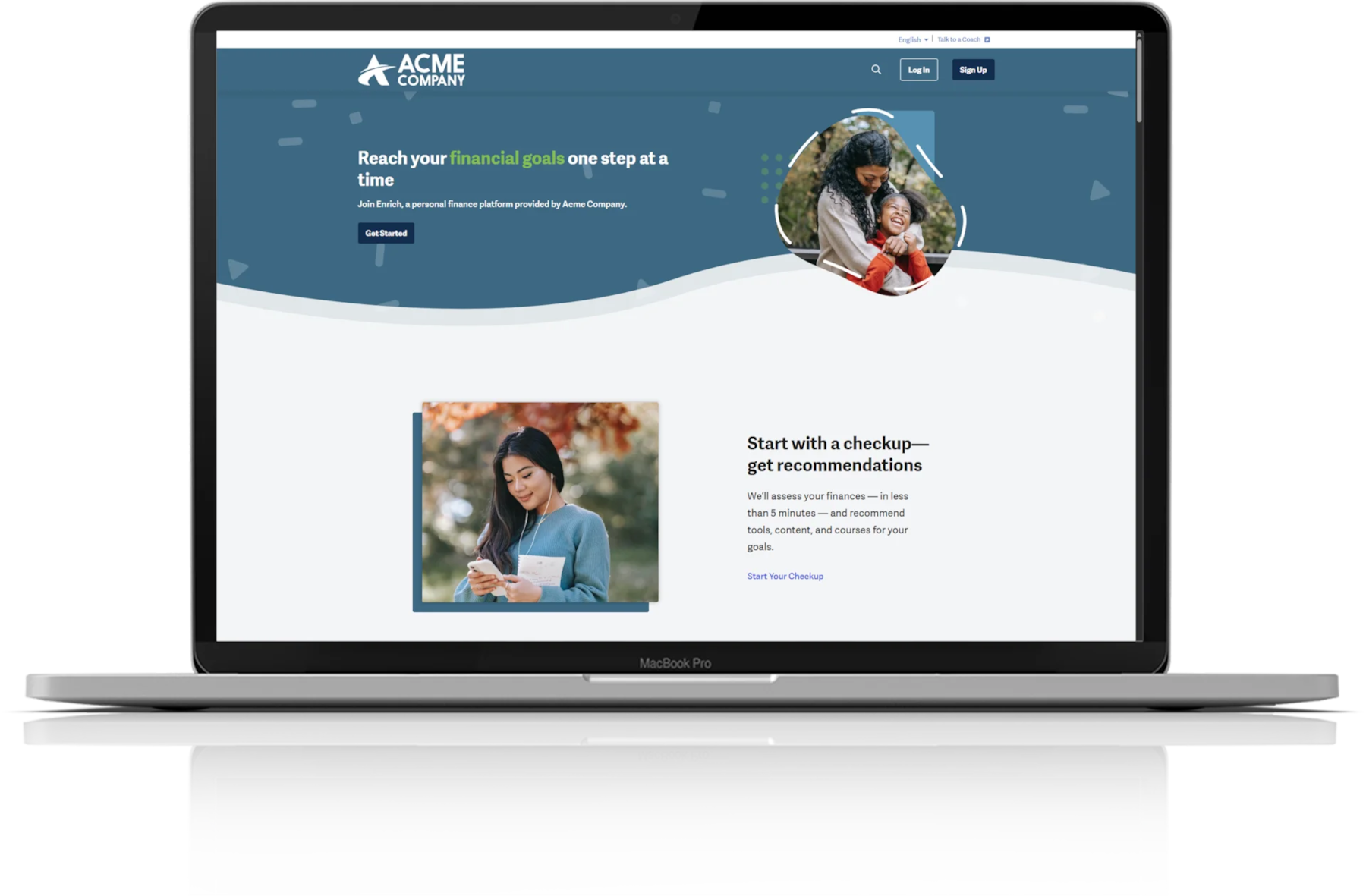 A MacBook Pro laptop with a blank, transparent screen on a white background with a subtle reflection below.