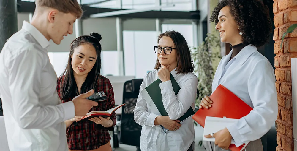 photo of coworkers talking