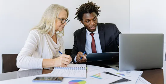 client and financial advisor looking at computer