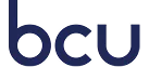 Navy blue lowercase letters bcu on a light gray background.