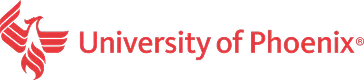 Red phoenix logo next to red text reading University of Phoenix on a light background.