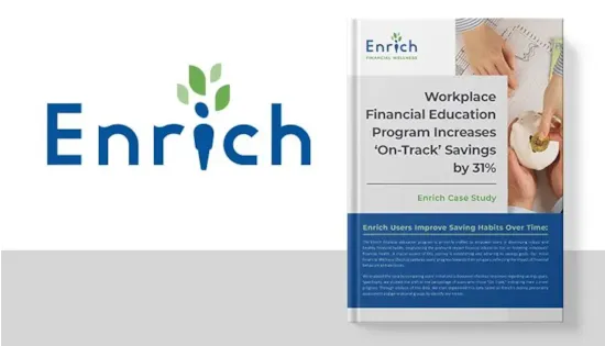 Enrich case study cover showing 31% increase in workplace financial education savings; Enrich logo on left.